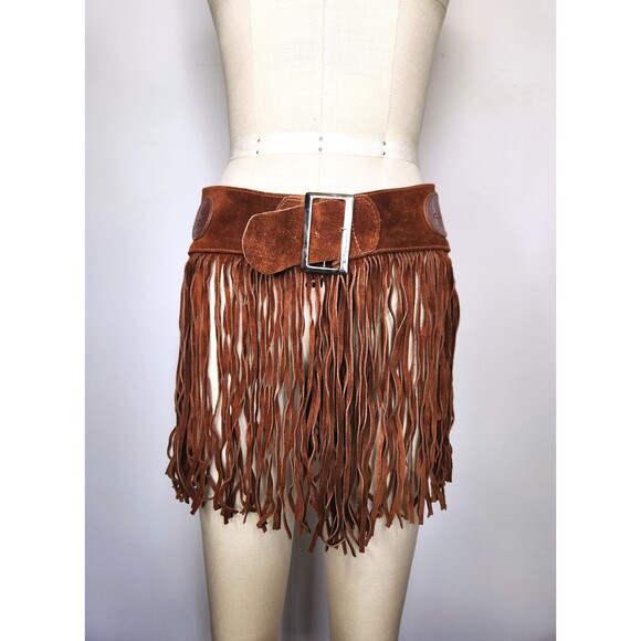 Fringed Leather Mini Skirt Festival Gypsy Tribal Warrior Gladiator Medieval S/M - Picture 8 of 10